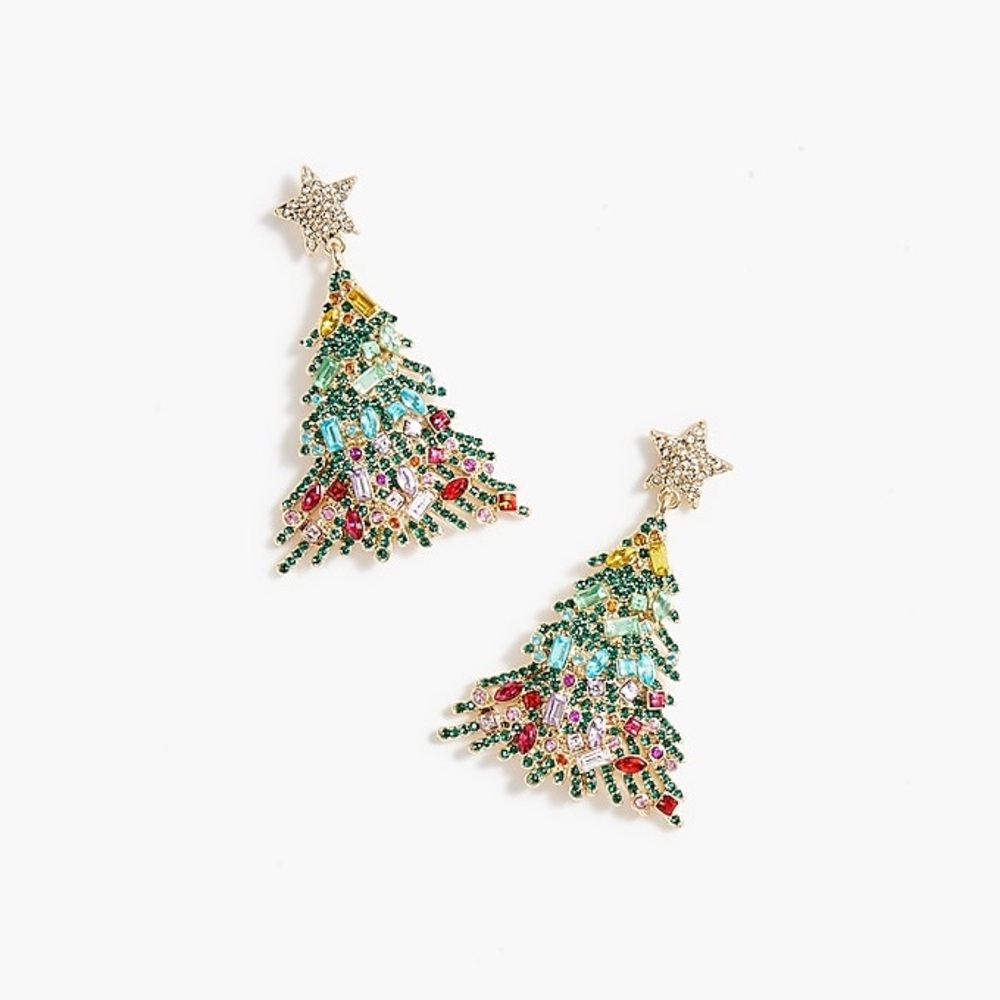 J. Crew Multicolor Crystal Christmas Tree Drop Earrings